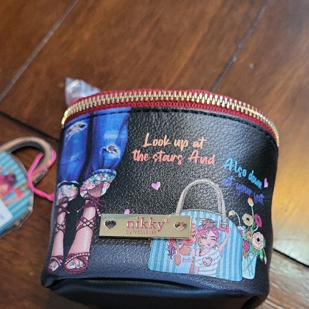 Nicole Lee Black Mini Bag with Colorful Print